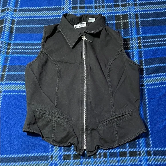 Vintage 90s Sienna Blues Black Vest - Size M - Picture 1 of 8